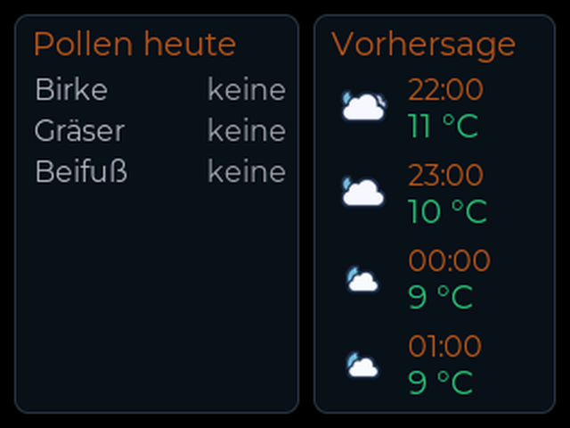 Allergens and forecast at night
